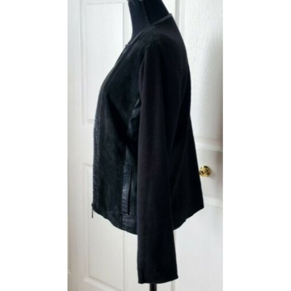 Escapade Black Leather & Suede Fabric Zip Up Jacket Coat Pockets Sz L - Picture 2 of 5